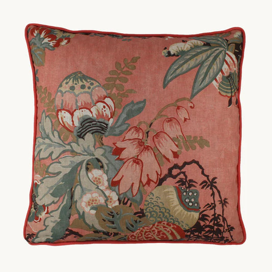 Fairbanks Floral cushion with Thibaut fabric in pinks sage, salmon