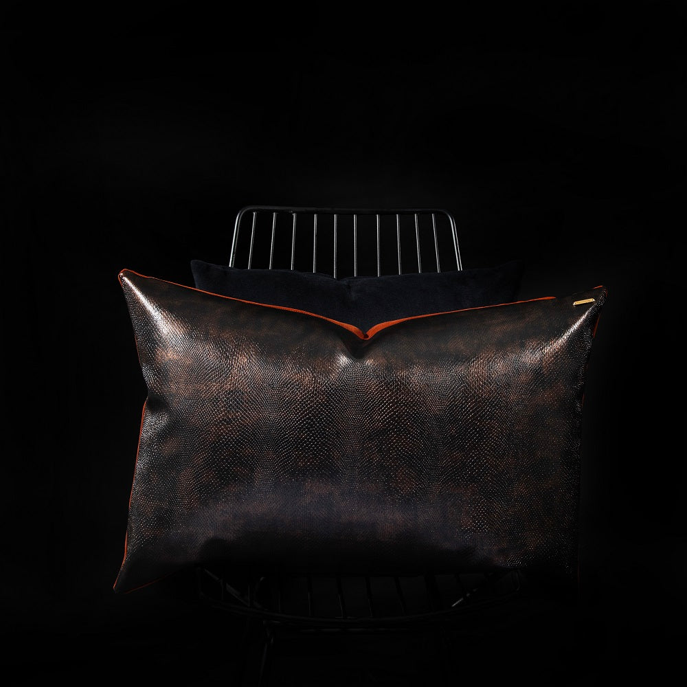 Lizard Faux Leather Cushion - Volcano