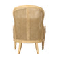 Wicker chair with a natural finish on a white background