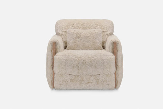 Beige armchair with fluffy texture on a white background