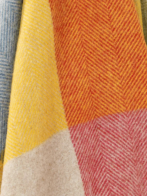 Close-up of multicolored fabric with herringbone pattern