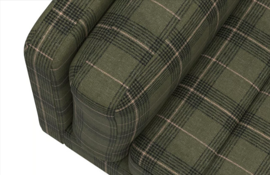 Green plaid fabric on a white background