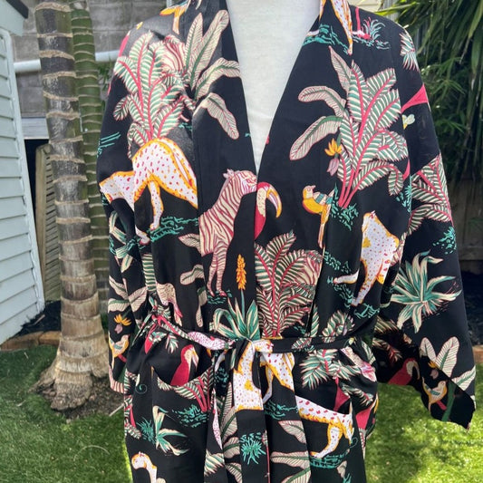 Jungle Black Kimono Robe