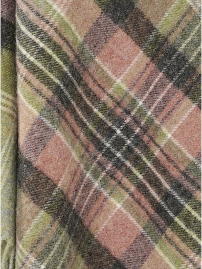Close-up of a plaid fabric with green and pink