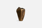 A small sculptural vase with a matte bronze finish, featuring an organic, rounded shape and a wide, open top, set against a plain light gray background.