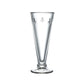 Clear glass with engraved designs on a white background