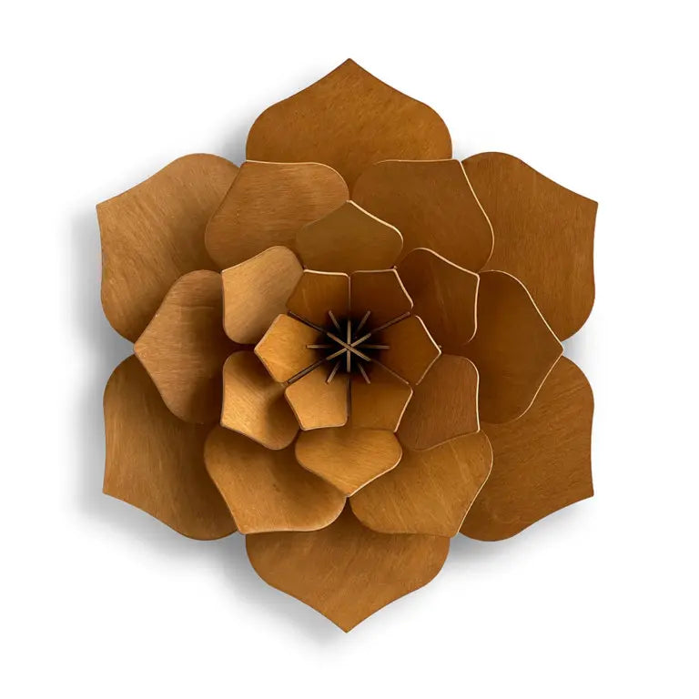 Brown wooden flower wall decoration on a white background