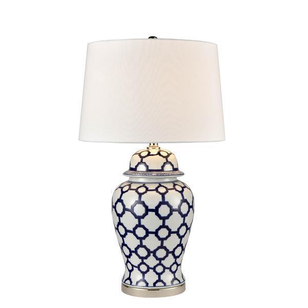 Blue and white pattterned jar lamp
