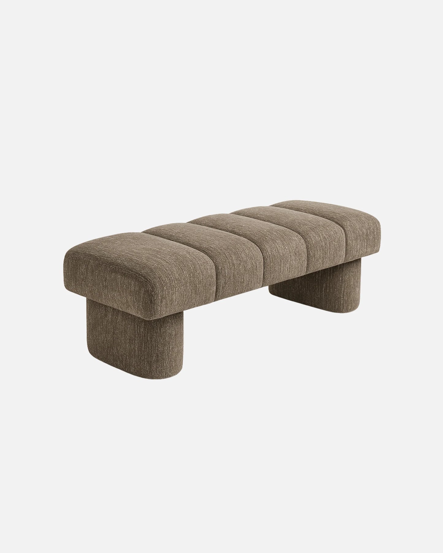 Brown upholstered bench on a white background