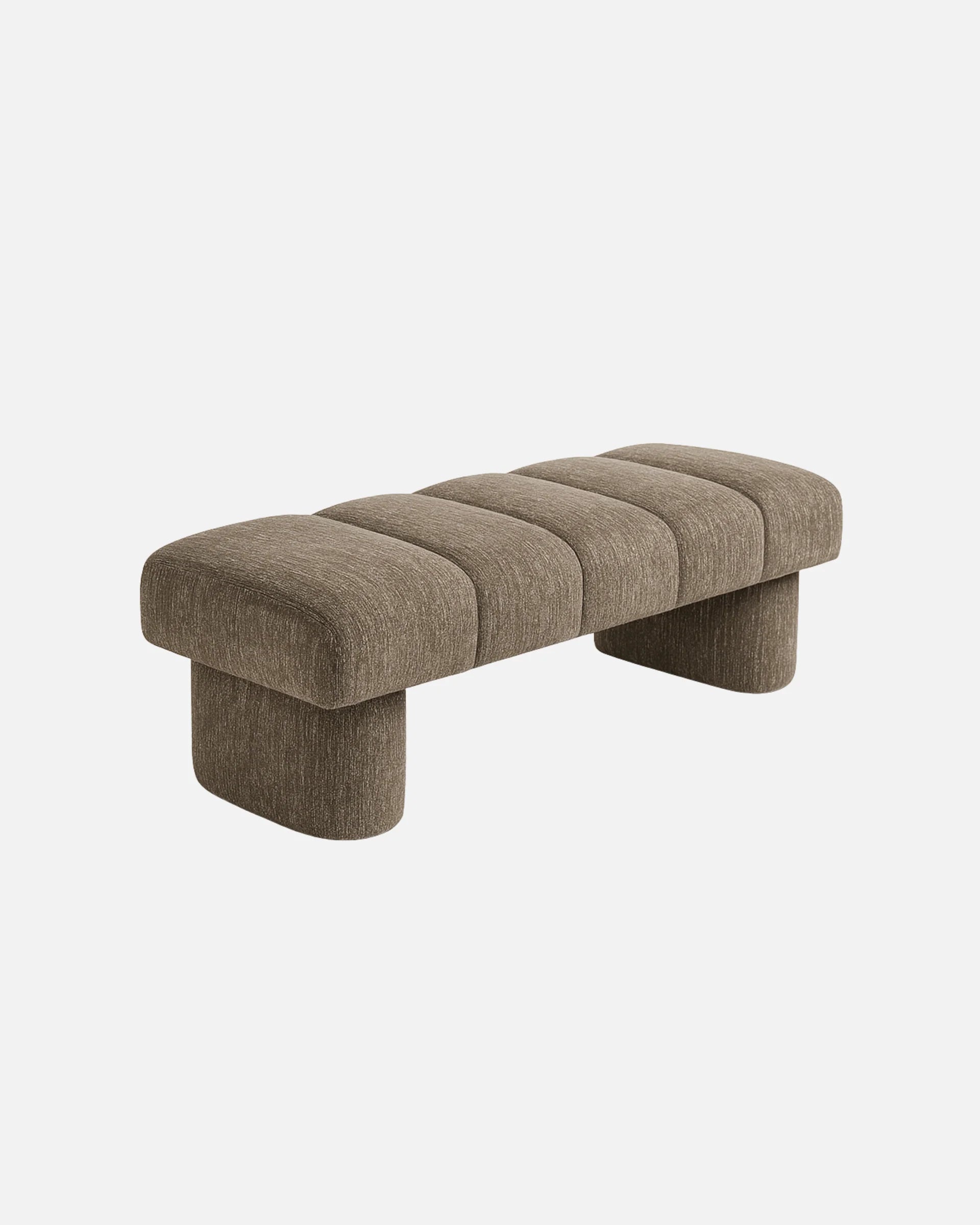 Brown upholstered bench on a white background