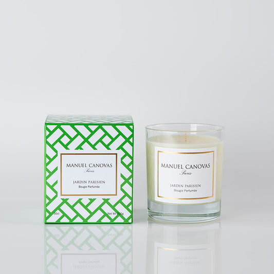 Manuel Canovas candle and packaging on a white background