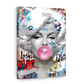 Marilyn Monroe art piece in graffiti pop are style. Marilyn blowing bubble gum with graffiti all over the image