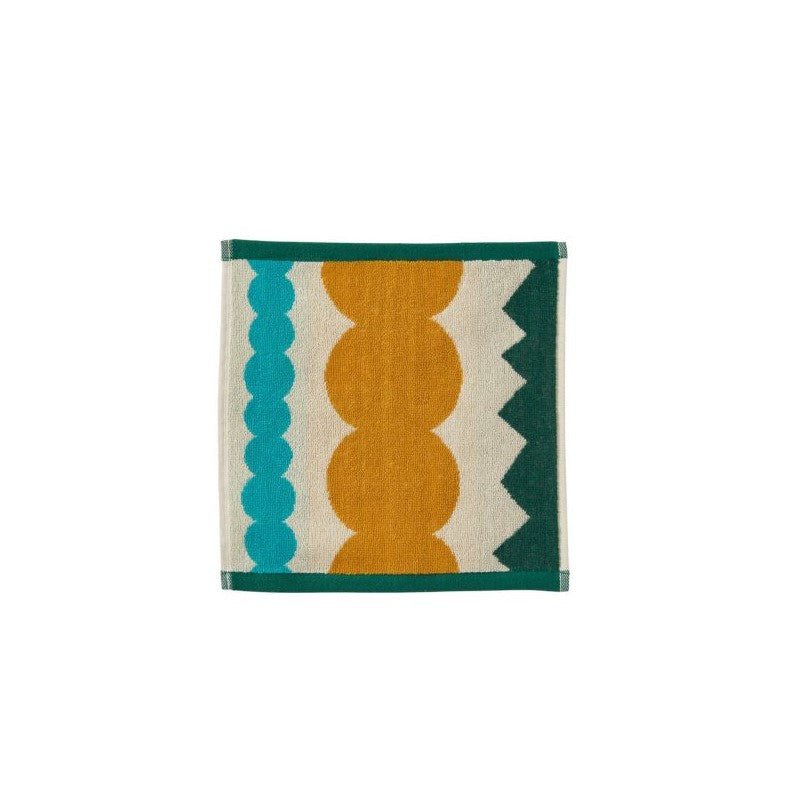Rectangular rug with geometric pattern on a white background