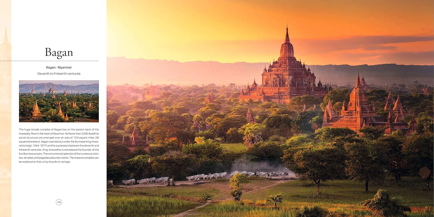 Sunset over Bagan with temples and greenery