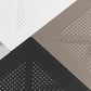 Close-up of perforated table  panels in black, gray, and white.