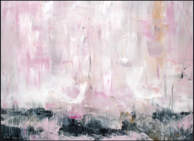 Abstract art with pink, black, and white brush strokes