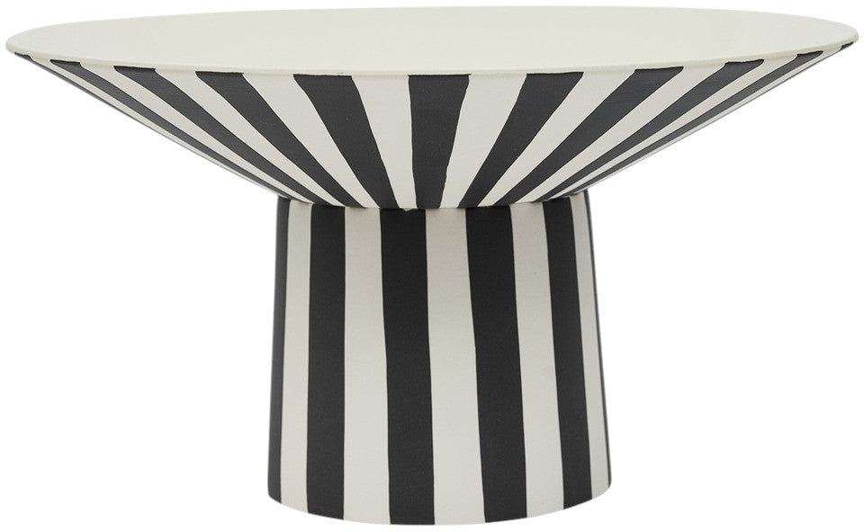 Black and white striped table on a white background