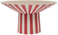 Red and white striped table with a beige top on a white background