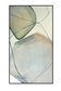 Abstract art piece with geometric shapes in green and beige on a white background