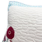 Quilted fabric with floral embroidery on a white background