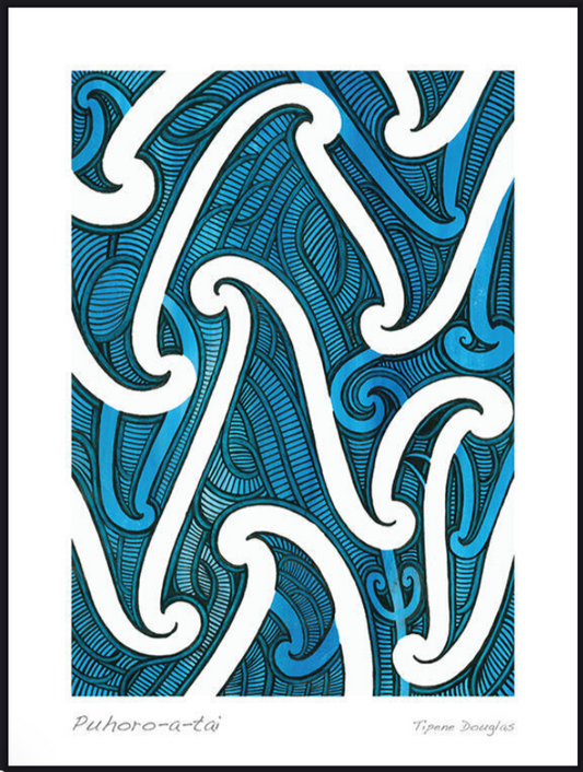 Abstract pattern with white and blue curved lines on a white background