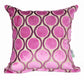 Decorative pillow with pink and purple pattern on a beige background