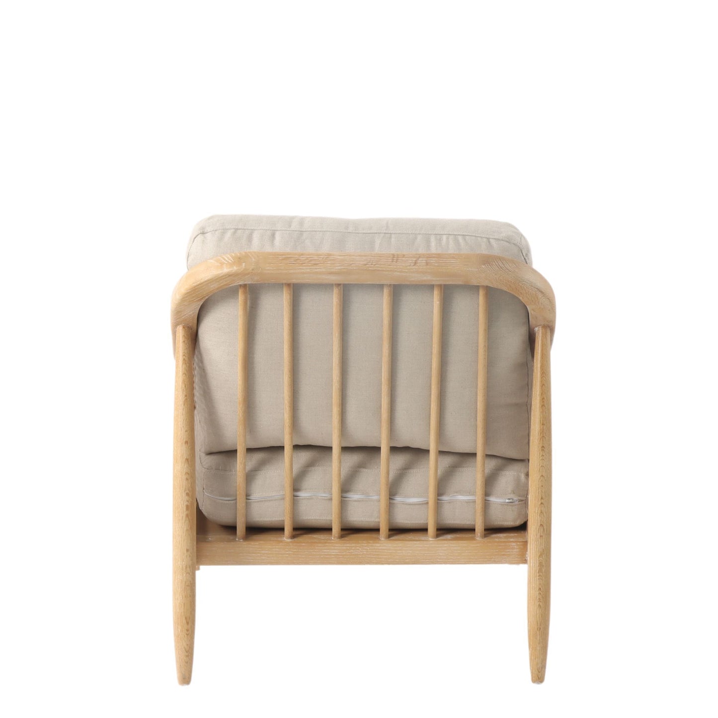 Wooden crib with beige mattress on a white background