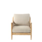 Beige armchair with wooden frame on a white background