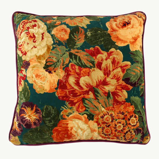 Rose and Peony Kingfisher Velvet - Sanderson Fabric