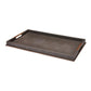 Rectangular metal tray with a dark finish on a white background