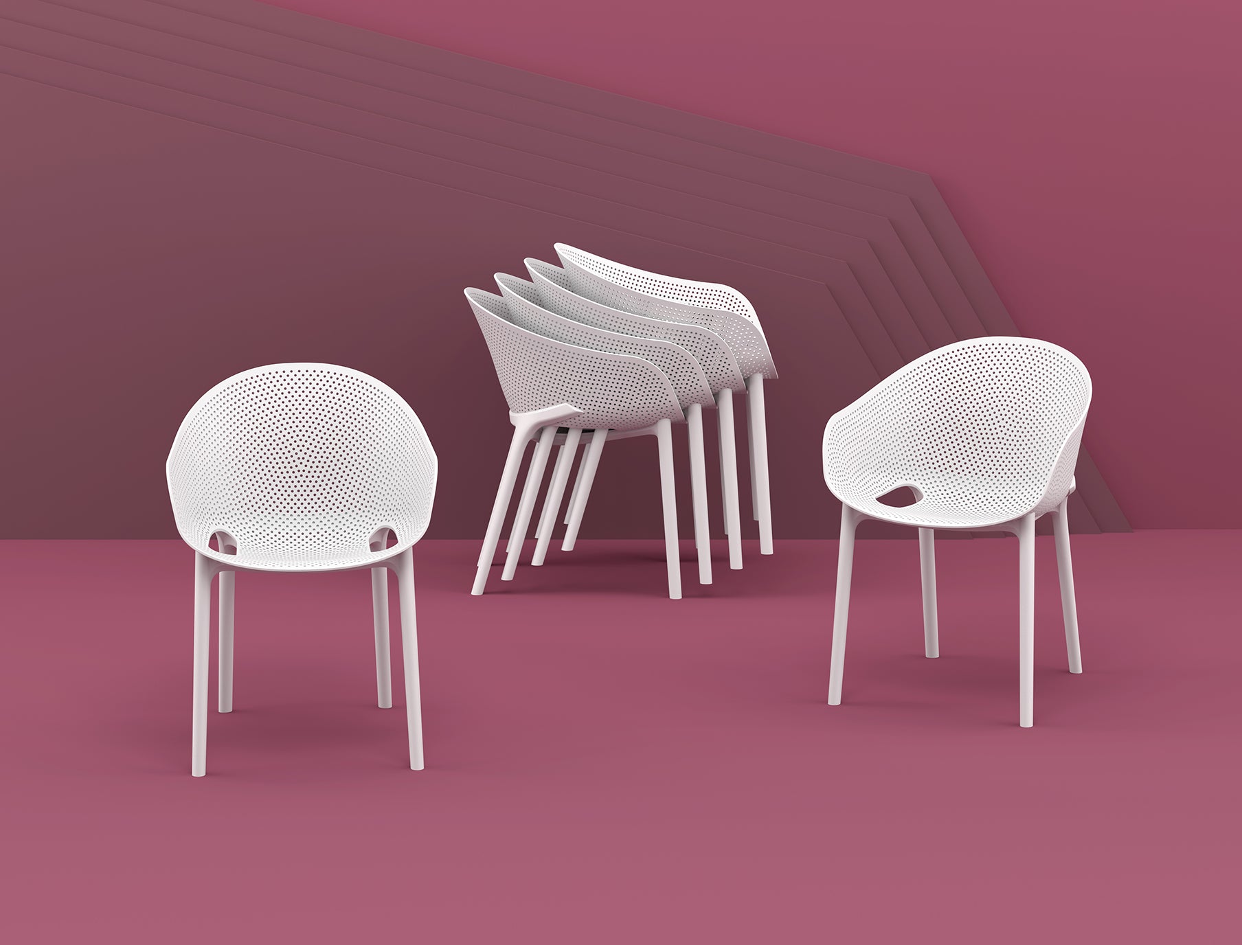 White chairs on a pink background
