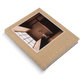 Brown photo album with a windowed cover showing interior design.