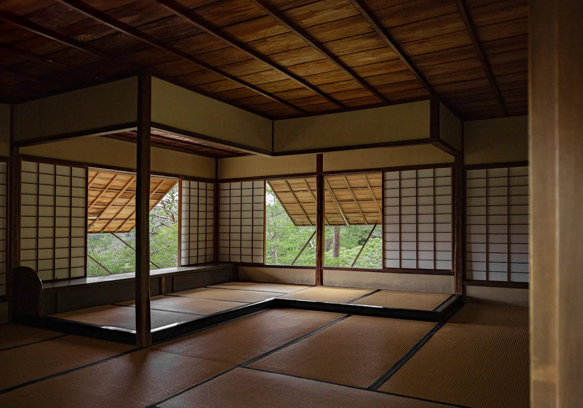Traditional Japanese room with tatami mats and shoji screens
