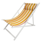 Striped deck chair with yellow and white pattern on a white background