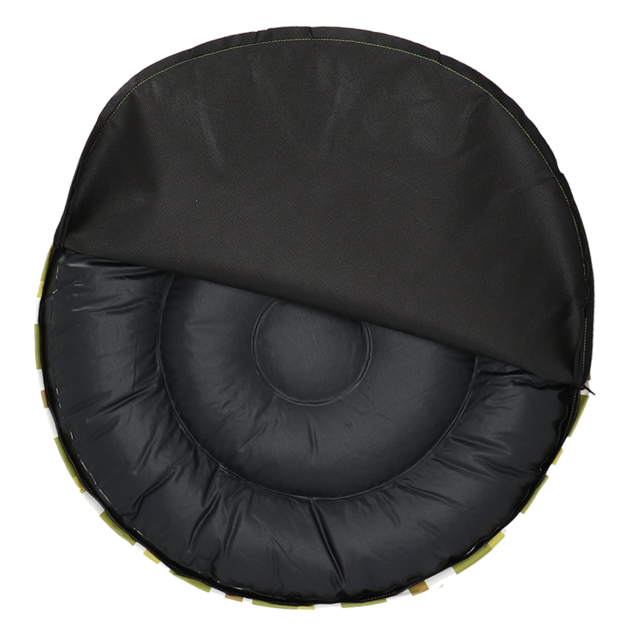 black base of striped ottoman
