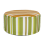 Striped ottoman with orange, green, and white pattern on a white background