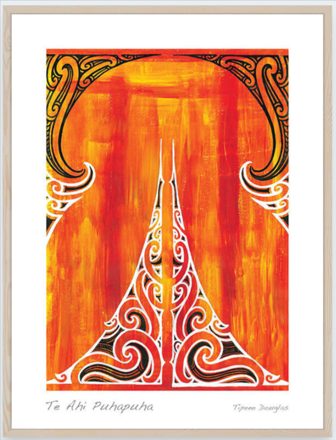 Artistic depiction of a stylized structure with intricate patterns on an orange background