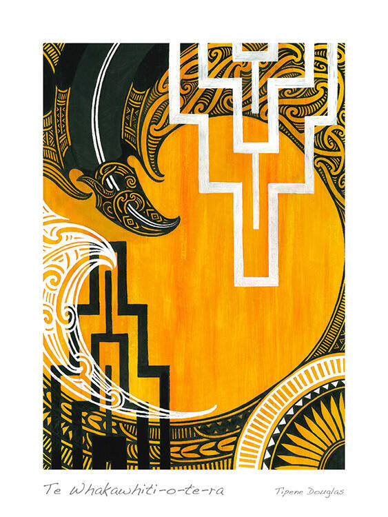 art print with Maori patterns on a white background