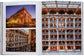 Open book showing images of a building's interior and exterior.