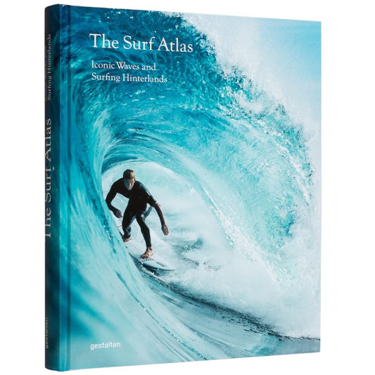 Book titled 'The Surf Atlas' with a surfer in a wave on the cover.