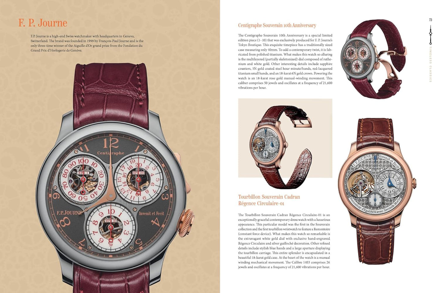 F.P. Journe watch with detailed description on a beige background