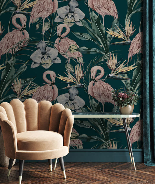 Tropical Shore Flamingo Wallpaper Mural