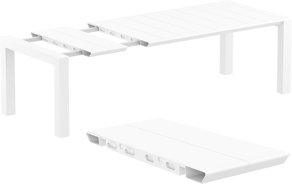 White metal desk with an extended leaf on a white background