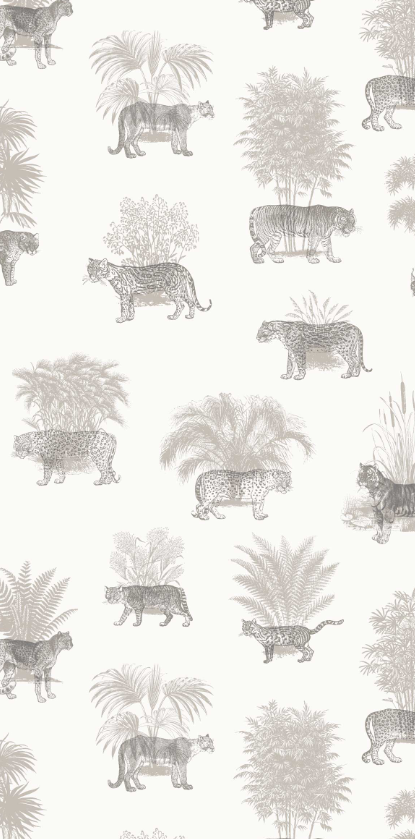 Pattern of tigers and plants on a white background