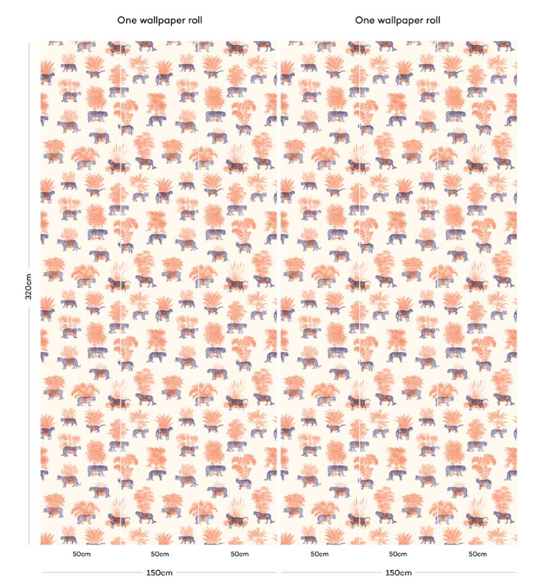 Patterned wallpaper roll with small animal design on a white background