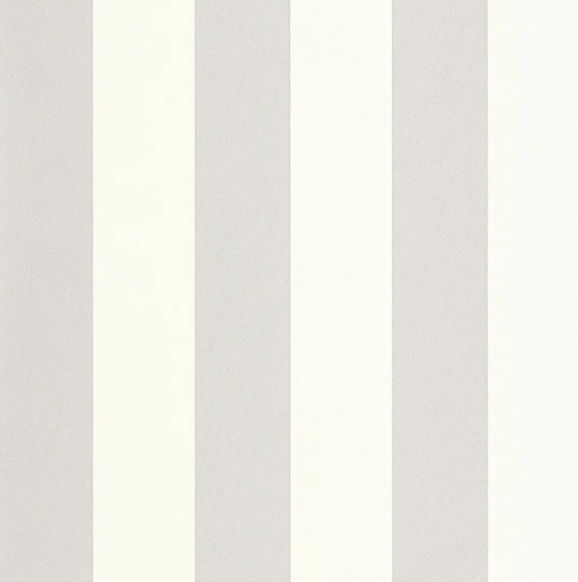 Vertical striped wallpaper pattern featuring alternating stripes of light gray and off-white.