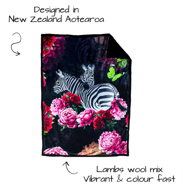Zebra Rose Sherpa Blanket - Victoria Jane