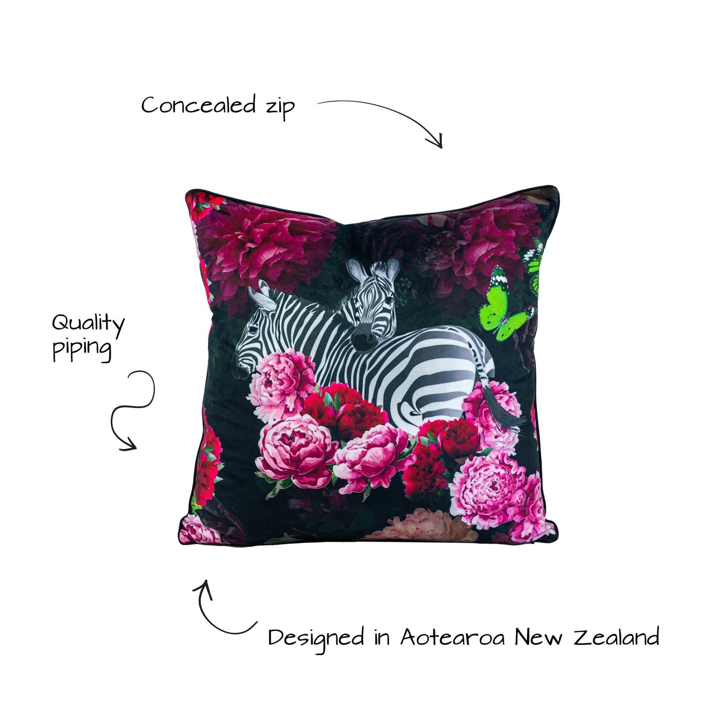 Zebra Rose Velvet Cushion - Victoria Jane