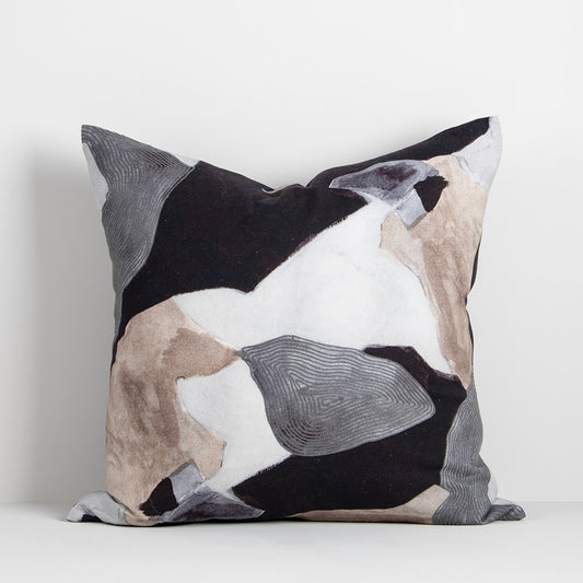Aalto cushion with a pebble abstrct look in greys, blues and taupe