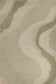 Abstract area rug with organic wavy contour lines in muted sage green, beige, and taupe tones.